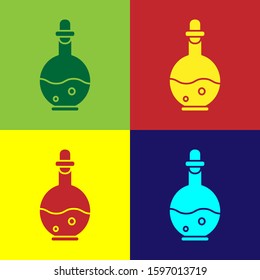 Color Glass bottle with magic elixir icon isolated on color background. Computer game asset.  Vector Illustration