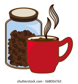 Color Glass coffee bottle with coffee cuppa and steam