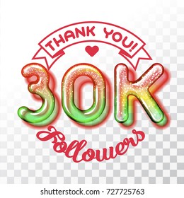 Color Glass digits template of thankfulness to followers on transparent background. Suitable for any social channels. Vector illustration