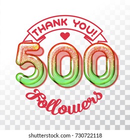 Color Glass digits template of thankfulness to followers on transparent background. Suitable for any social channels. Vector illustration