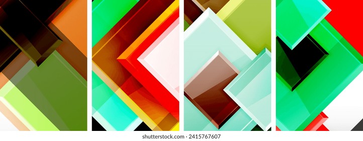 Color glass glossy square composition poster set for wallpaper, business card, cover, poster, banner, brochure, header, website