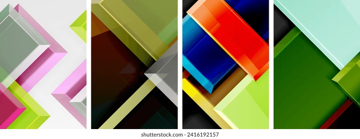 Juego de pósters de composición cuadrada brillante de vidrio en color para papel pintado, tarjeta de visita, portada, afiche, banner, folleto, cabecera, sitio web
