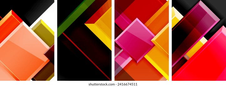 Color glass glossy square composition poster set for wallpaper, business card, cover, poster, banner, brochure, header, website