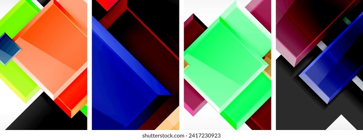 Color glass glossy square composition poster set for wallpaper, business card, cover, poster, banner, brochure, header, website