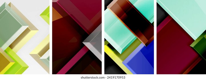 Color glass glossy square composition poster set for wallpaper, business card, cover, poster, banner, brochure, header, website