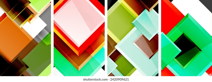 Color glass glossy square composition poster set for wallpaper, business card, cover, poster, banner, brochure, header, website