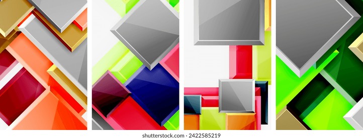 Color glass glossy square composition poster set for wallpaper, business card, cover, poster, banner, brochure, header, website