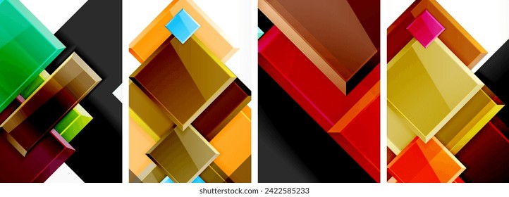 Color glass glossy square composition poster set for wallpaper, business card, cover, poster, banner, brochure, header, website