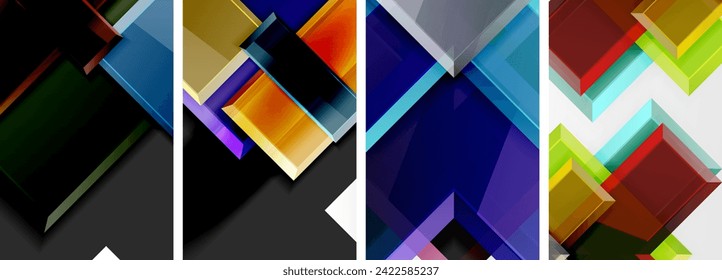 Juego de pósters de composición cuadrada brillante de vidrio en color para papel pintado, tarjeta de visita, portada, afiche, banner, folleto, cabecera, sitio web