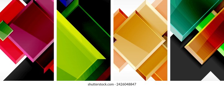 Color glass glossy square composition poster set for wallpaper, business card, cover, poster, banner, brochure, header, website