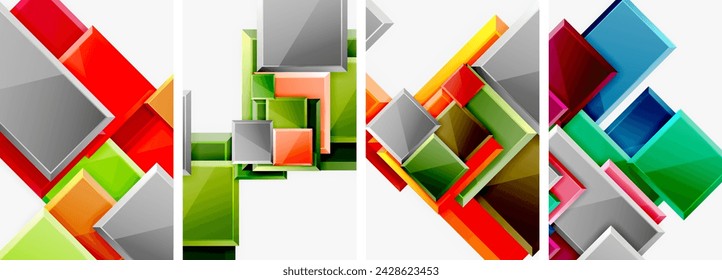 Conjunto de póster de composición cuadrada brillante de vidrio de color para papel pintado, tarjeta de visita, cubierta, póster, banner, folleto, encabezado, sitio web