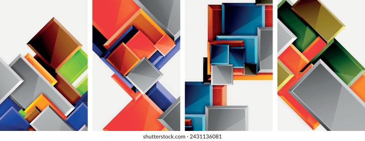 Color glass glossy square composition poster set for wallpaper, business card, cover, poster, banner, brochure, header, website