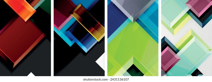 Color glass glossy square composition poster set for wallpaper, business card, cover, poster, banner, brochure, header, website