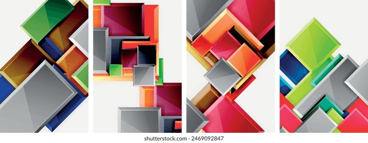 Color glass glossy square composition poster set for wallpaper, business card, cover, poster, banner, brochure, header, website
