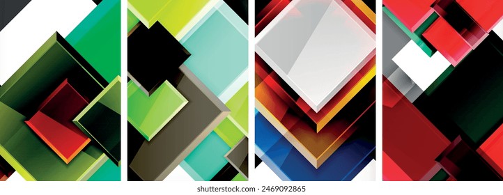 Conjunto de póster cuadrado brillante de la composición del vidrio de color para el Fondo de pantalla, la tarjeta de visita, la cubierta, el póster, el Anuncio, el folleto, la cabecera, el Sitio web
