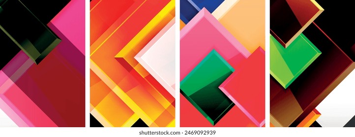 Color glass glossy square composition poster set for wallpaper, business card, cover, poster, banner, brochure, header, website