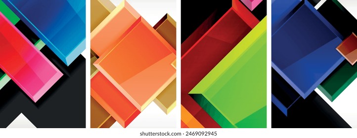 Color glass glossy square composition poster set for wallpaper, business card, cover, poster, banner, brochure, header, website