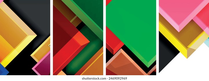 Color glass glossy square composition poster set for wallpaper, business card, cover, poster, banner, brochure, header, website