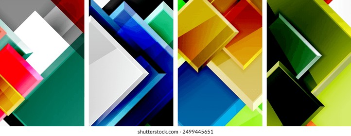 Color glass glossy square composition poster set for wallpaper, business card, cover, poster, banner, brochure, header, website