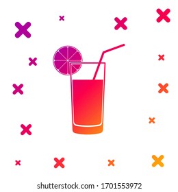 Color Glass of juice icon isolated on white background. Orange slice and tube for drinking. Healthy organic food. Gradient random dynamic shapes. Vector Illustration