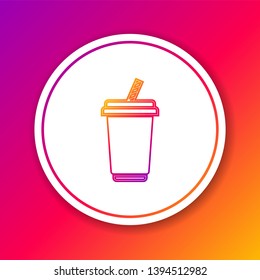Color Glass with water line icon isolated on color background. Soda drink glass with drinking straw. Fresh cold beverage symbol. Circle white button. Vector Illustration