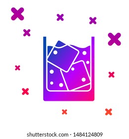 Color Glass of whiskey and ice cubes icon isolated on white background. Gradient random dynamic shapes. Vector Illustration