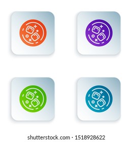 Color Glass of whiskey and ice cubes icon isolated on white background. Set icons in colorful square buttons. Vector Illustration