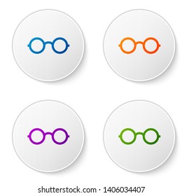 Color Glasses icon isolated on white background. Eyeglass frame symbol. Set icons in circle buttons. Vector Illustration