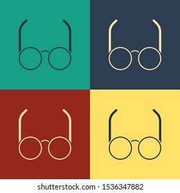 Color Glasses icon isolated on color background. Eyeglass frame symbol. Vintage style drawing. Vector Illustration