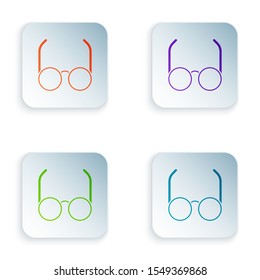 Color Glasses icon isolated on white background. Eyeglass frame symbol. Set icons in colorful square buttons. Vector Illustration