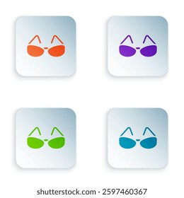 Color Glasses icon isolated on white background. Eyeglass frame symbol. Set colorful icons in square buttons. Vector