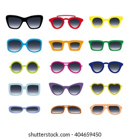 Color glasses and sunglasses set. Vector illustration.