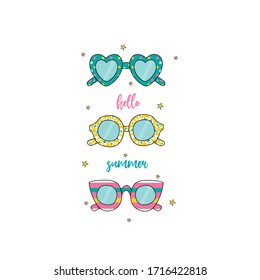 color glasses text line polka shine sun tee illustration art vector