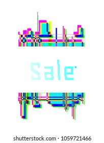 Color glitch background. Distortion effects for advertising. Vector illustration.