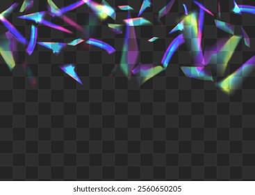 Color Glitch Vector Transparent Background. Bright Tinsel Abstract Branch. Iridescent Kaleidoscope Cool Banner. Shiny Overlay Confetti Poster.