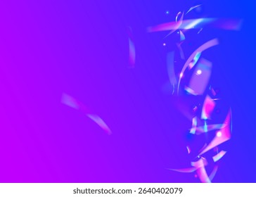 Color Glitter. Pink Light Effect. Retro Christmas Explosion. Disco Burst. Hologram Background. Isolated Paper. Laser Template. Falling Flag. Purple Color Glitter