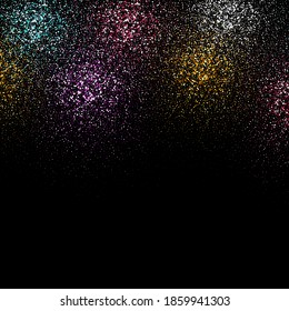 Color glitter splash on black background. Vector illustration.