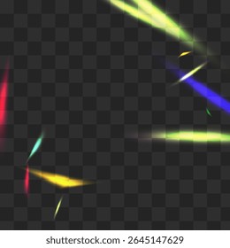 Color Glitter Vector Transparent Background. Shine Prism Cool Poster. Glow Flash Digital Branch. Holo Glint Glare Border.