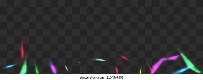 Color Glitter Vector Transparent Panoramic Background. Iridescent Prism Metal Border. Gradient Flash Overlay Wallpaper. Neon Falling Tinsel Template.