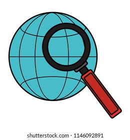 color global network connection with magnifying glass