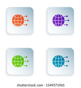 Color Global technology or social network icon isolated on white background. Set icons in colorful square buttons. Vector Illustration