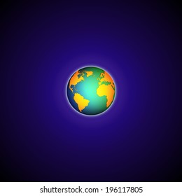 Color Globe world map on blue background with shadow vector