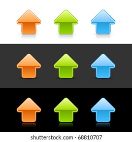 Color glossy arrow up icon web 2.0 buttons with reflection and shadow on white, gray and black