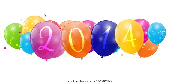 Color glossy balloons 2014 new year background vector illustration