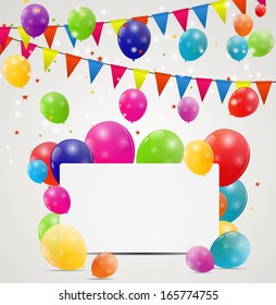 Color glossy balloons birthday card  background vector illustration
