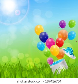 Color Glossy Balloons Birthday Card  Background Vector Illustration 