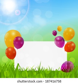 Color Glossy Balloons Birthday Card  Background Vector Illustration 
