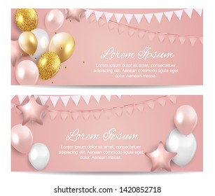 Color glossy balloons birthday party card background. vector illustration. EPS10