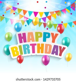 Color glossy balloons birthday party card background. vector illustration. EPS10