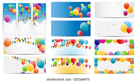 Color Glossy Balloons Card Mega Set Vector Illustration